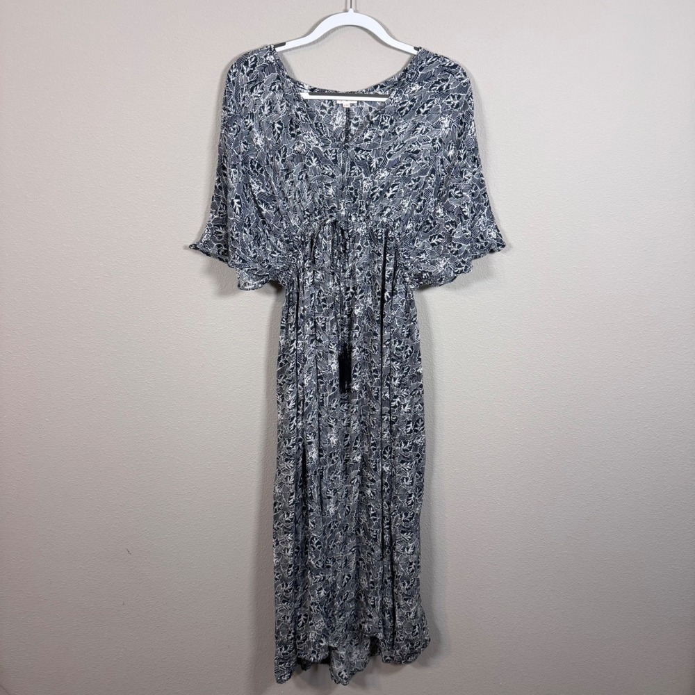 World Market Botanical Print Butterfly Sleeve Maxi Dress Peasant Boho L/XL